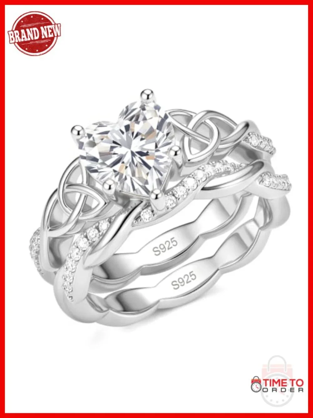 2CT Heart Cut Moissanite Engagement Ring Set 925 Sterling Silver Pave Wedding